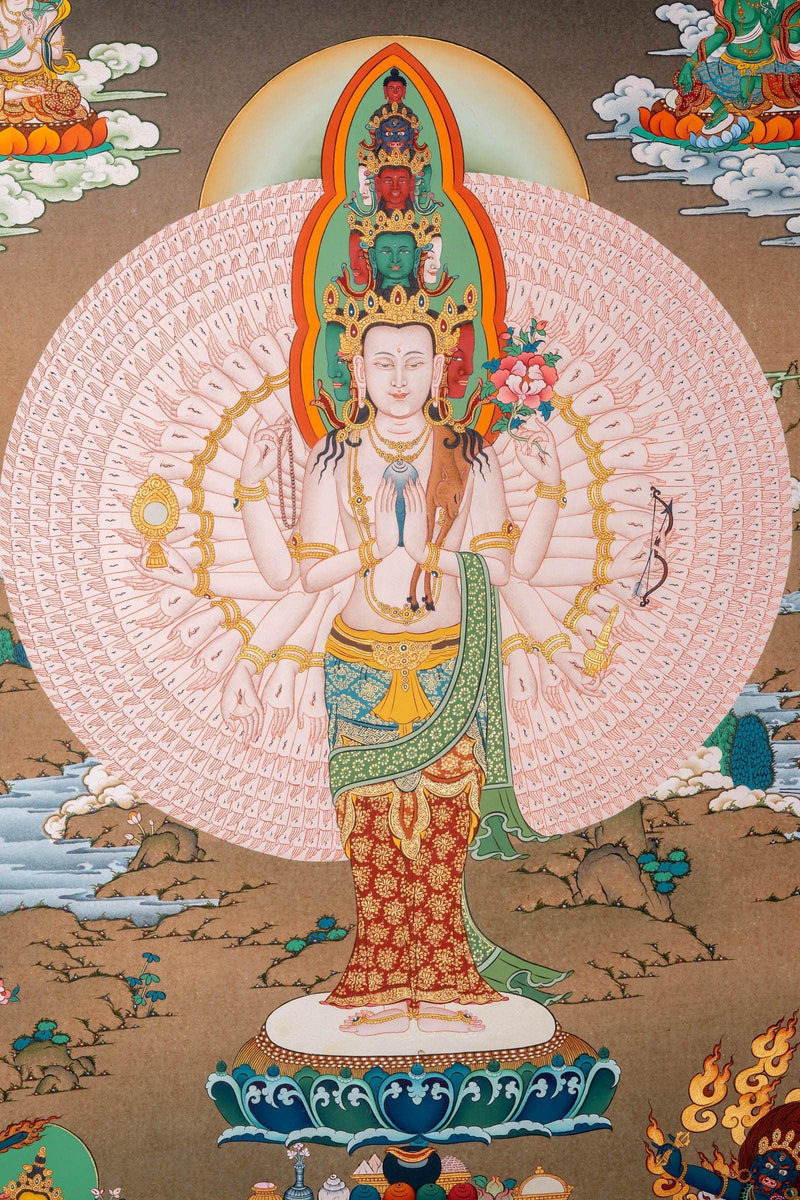 1000 Arm Avalokiteshvara Thangka Painting - Himalayas Shop