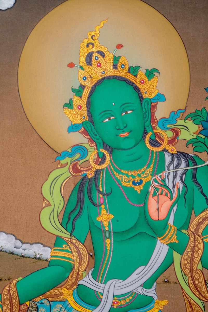 Green Tara Tibetan Thangka Painting - Himalayas Shop