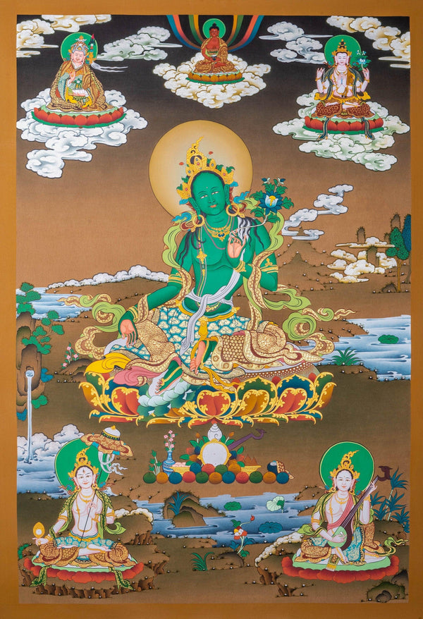 Green Tara Tibetan Thangka Painting - Himalayas Shop