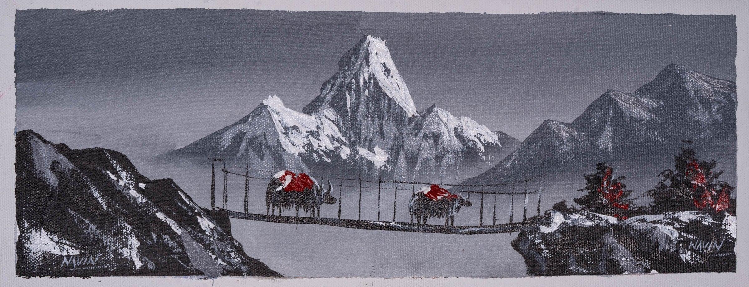Everest with Ama Dablam - Oil Painting - Himalayas Shop