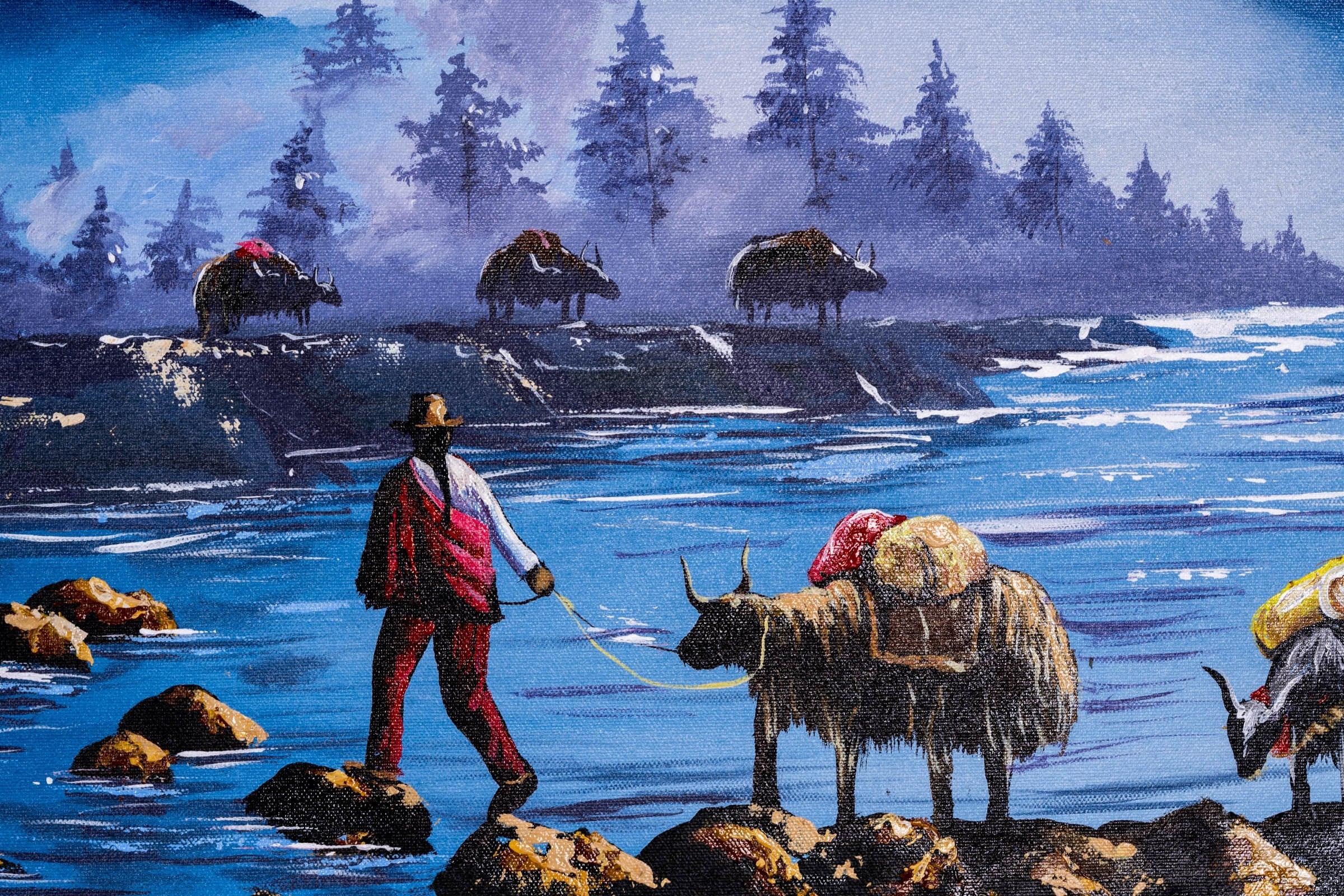 Mount Everest and Mt Ama Dublam Oil Painting - Himalayas Shop