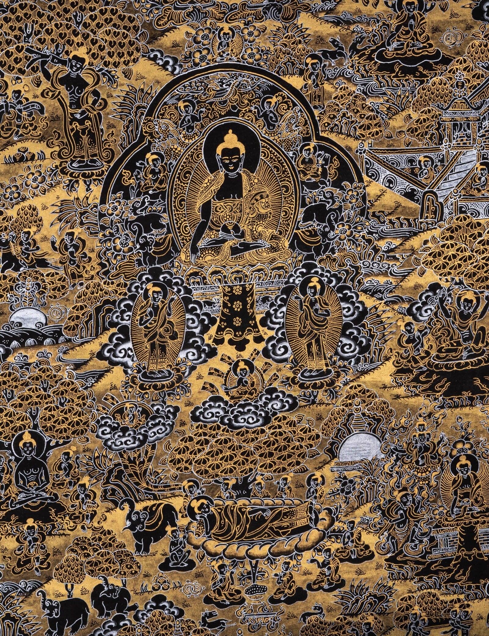 Wall hanging Buddha Enlightenment Thangka - Himalayas Shop