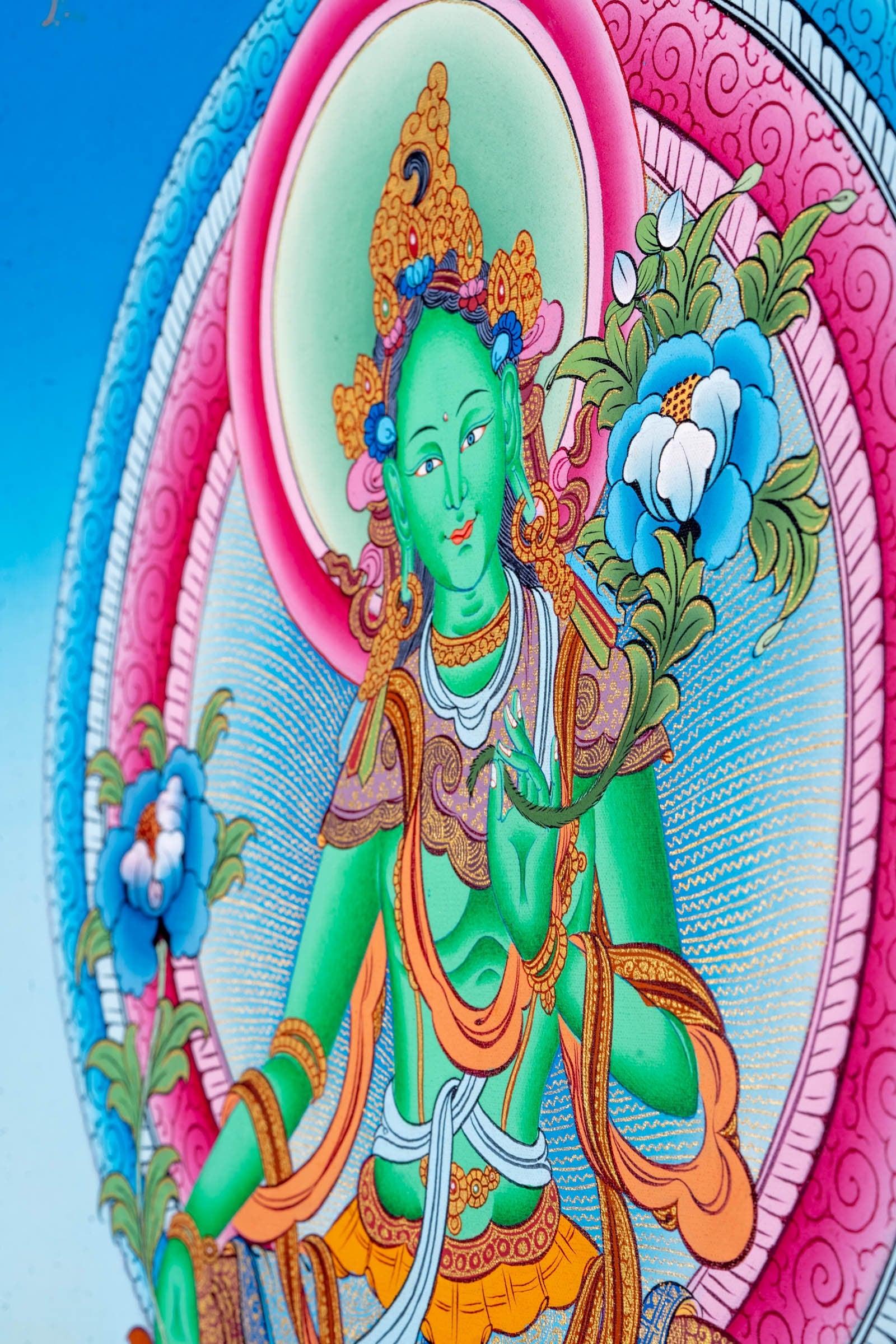 Compassionate Green Tara Thangka Painting - Himalayas Shop