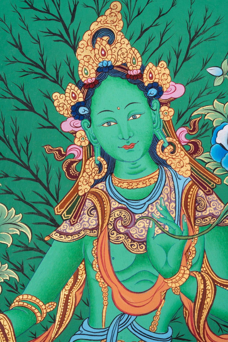 Green Tara (Leaf)  thangka - Himalayas Shop