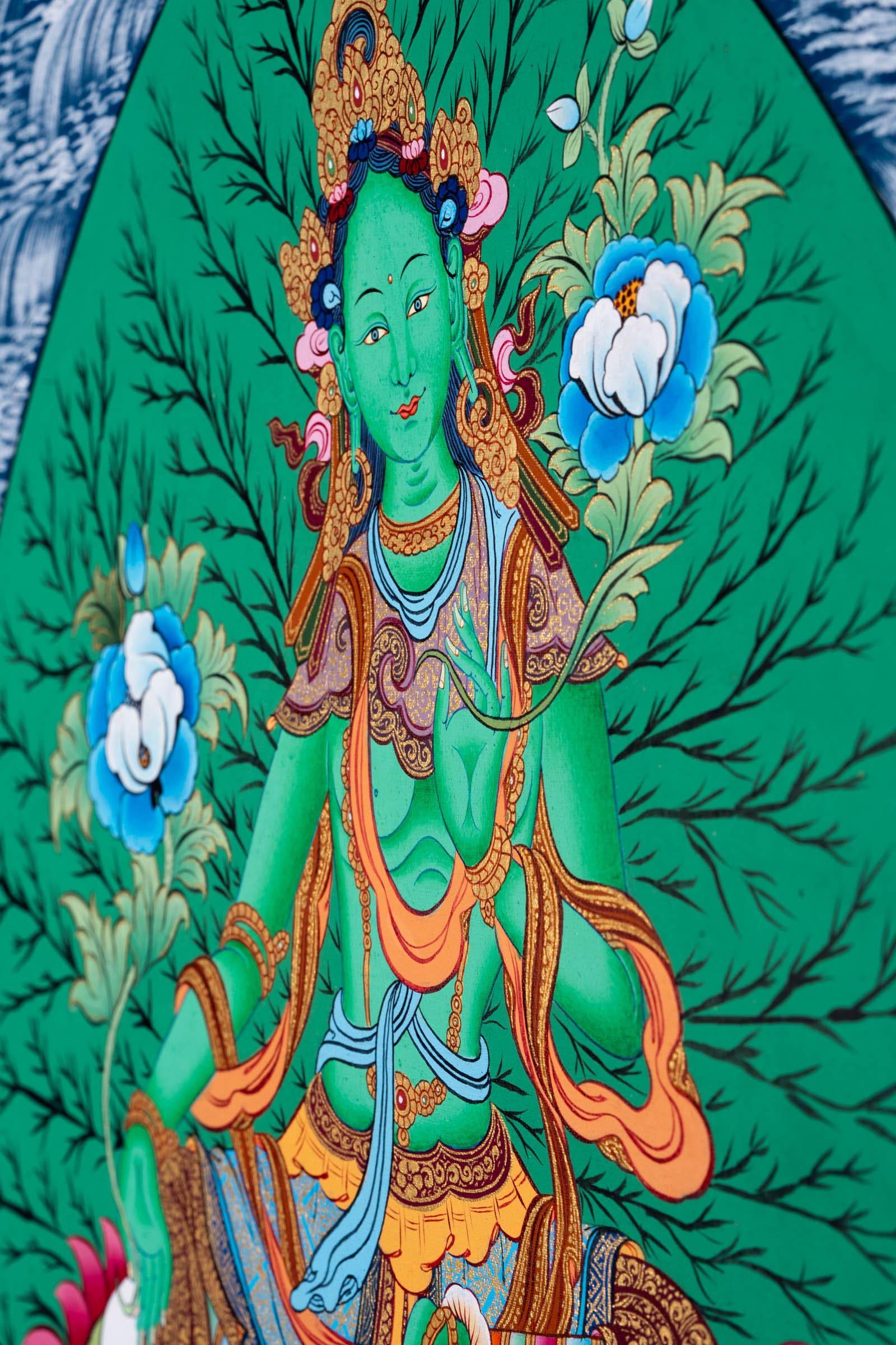 Green Tara (Leaf)  thangka - Himalayas Shop
