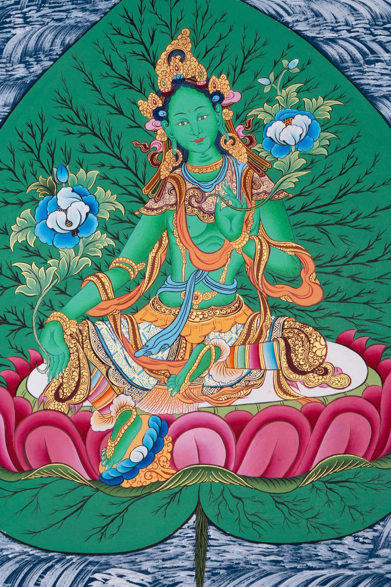 Green Tara (Leaf)  thangka - Himalayas Shop