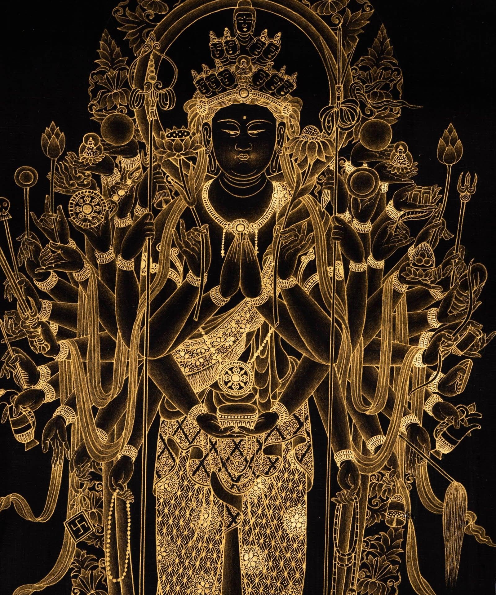 Japanese Senju Kannon Thangka Painting