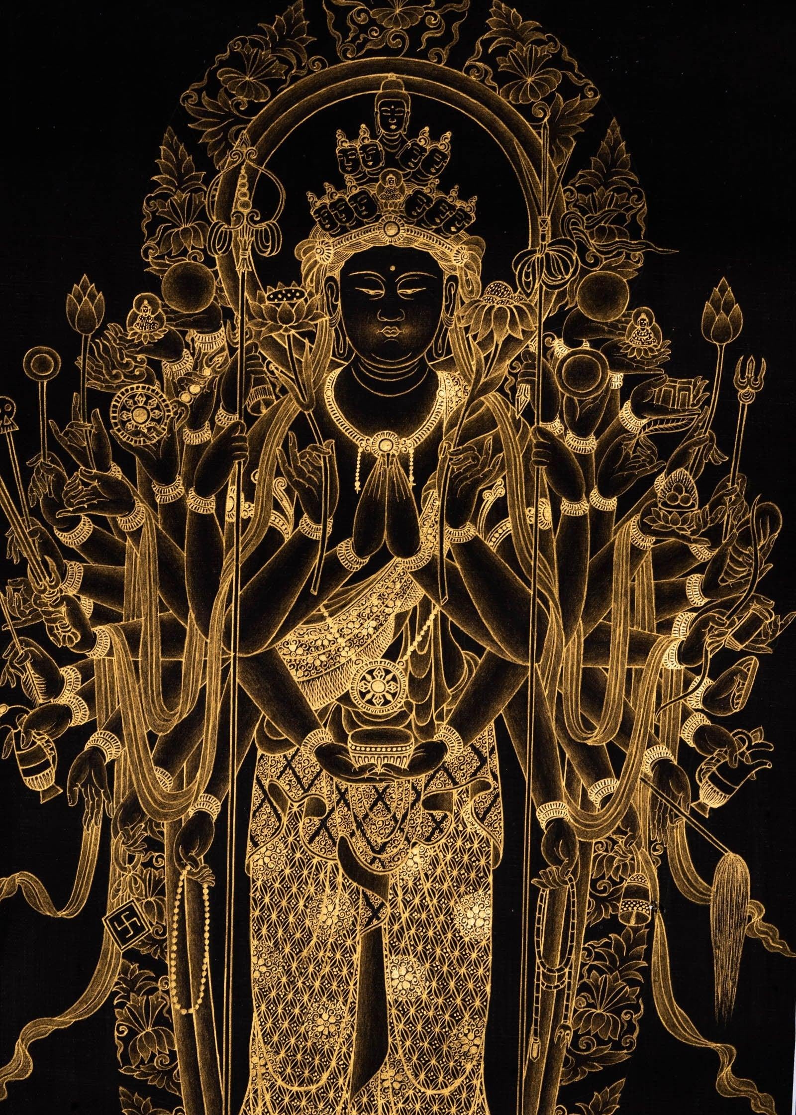 Japanese Senju Kannon Thangka Painting