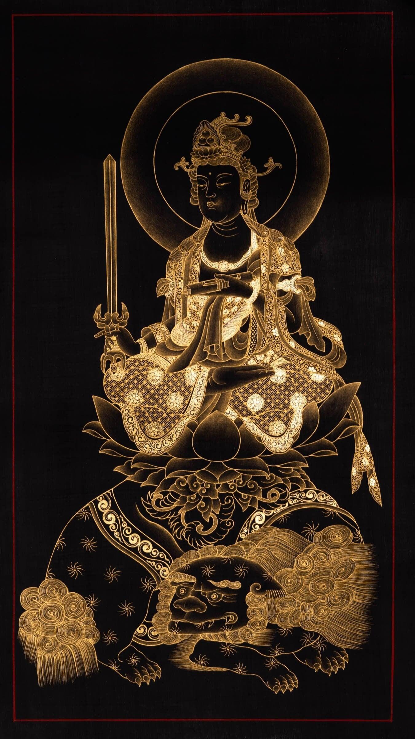 Japanese Manjushree Bodhisattva Thangka Painting
