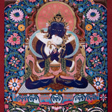 Vajradhara Thangka Painting with floral background art . Bajra Dhara sitting on Lotus with his consort.