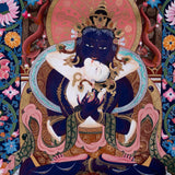 Vajradhara Thangka Painting with floral background art . Bajra Dhara sitting on Lotus with his consort.