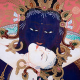 Vajradhara Thangka Painting with floral background art . Bajra Dhara sitting on Lotus with his consort.