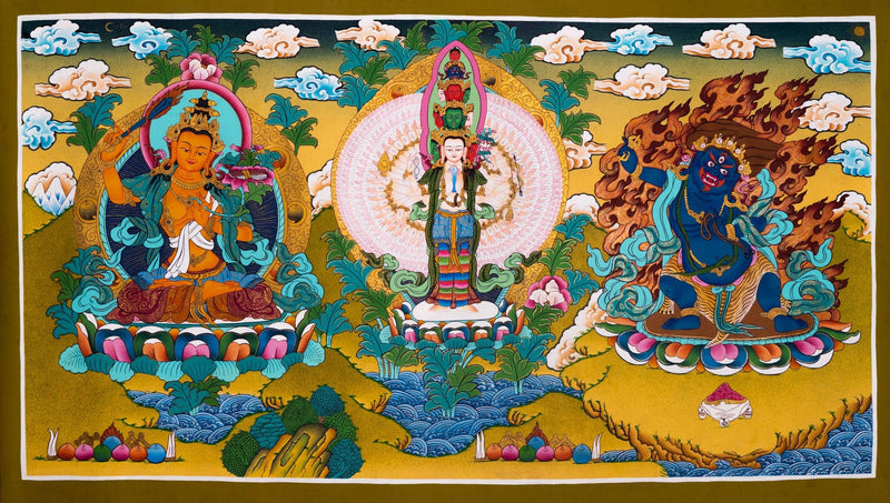 Thangka Painting Three Great Bodhisattvas