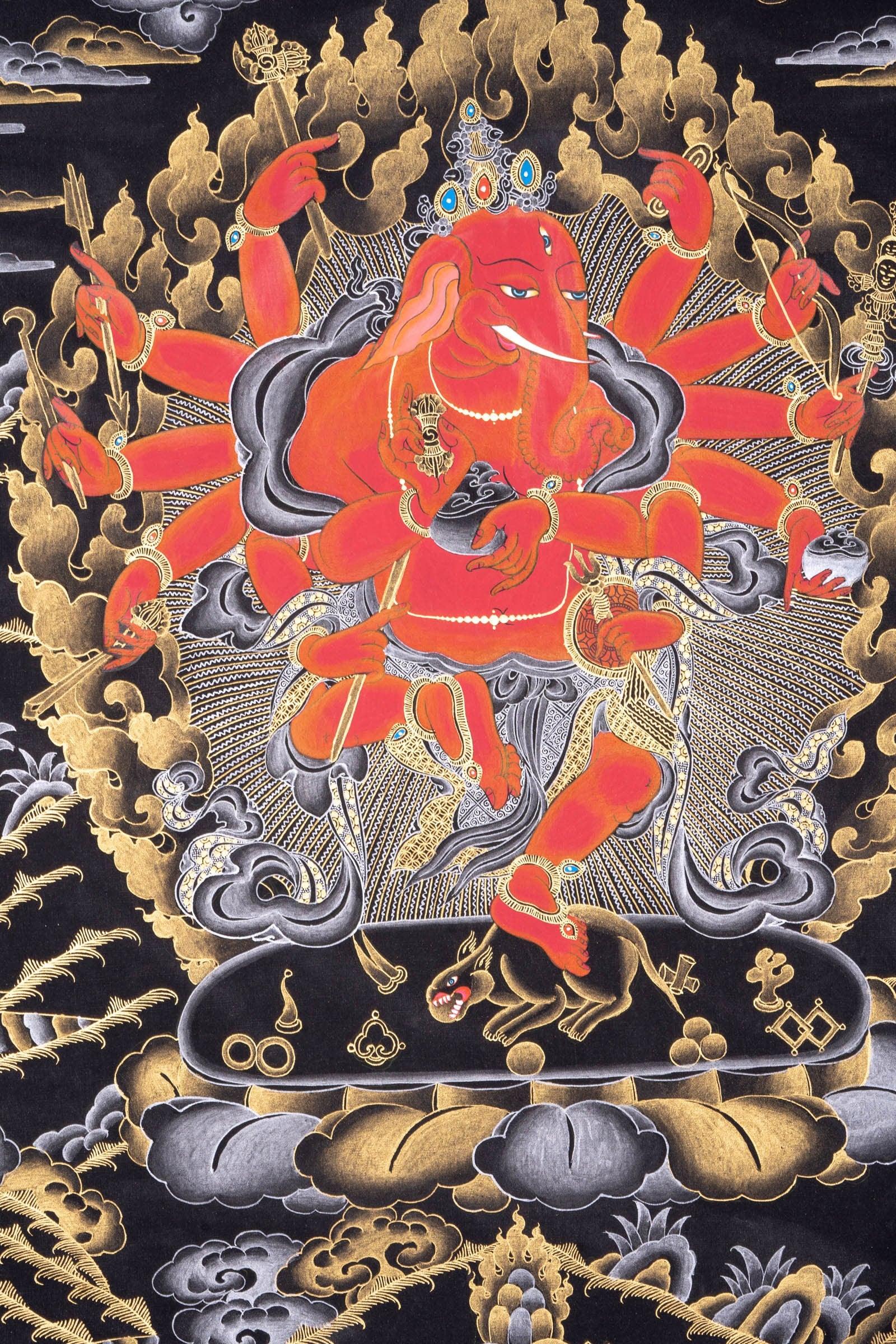 12 Hand Shri Ganesh Thangka Painting