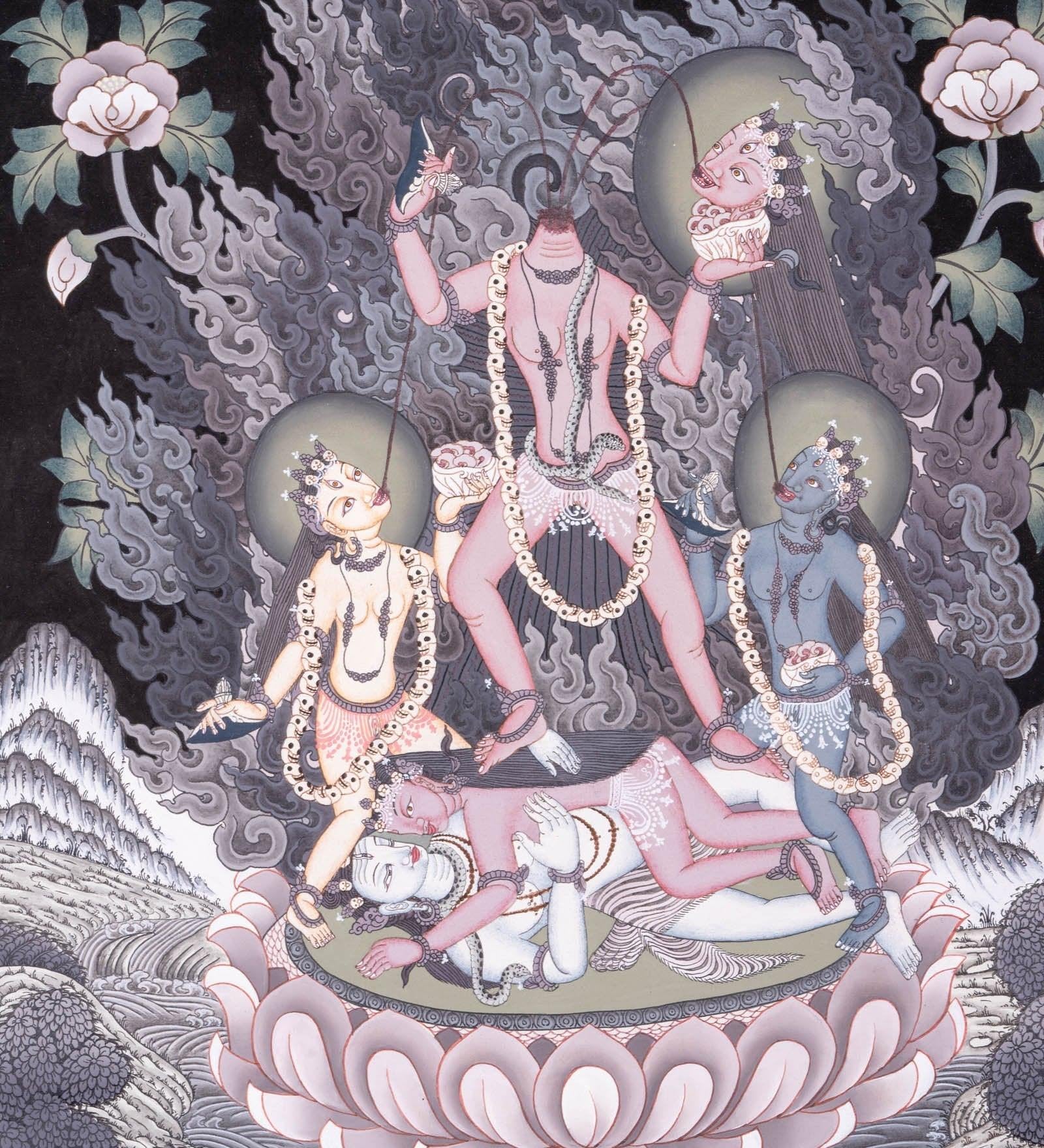Chinnamasta Thangka painting Newari piece of art- Wrathful deity.