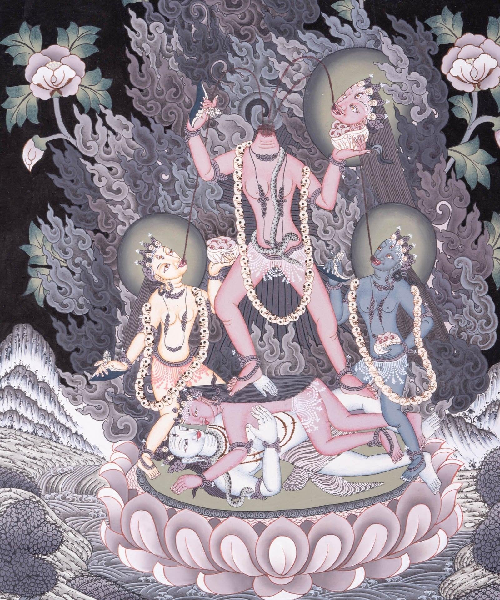 Chinnamasta Thangka painting Newari piece of art- Wrathful deity.
