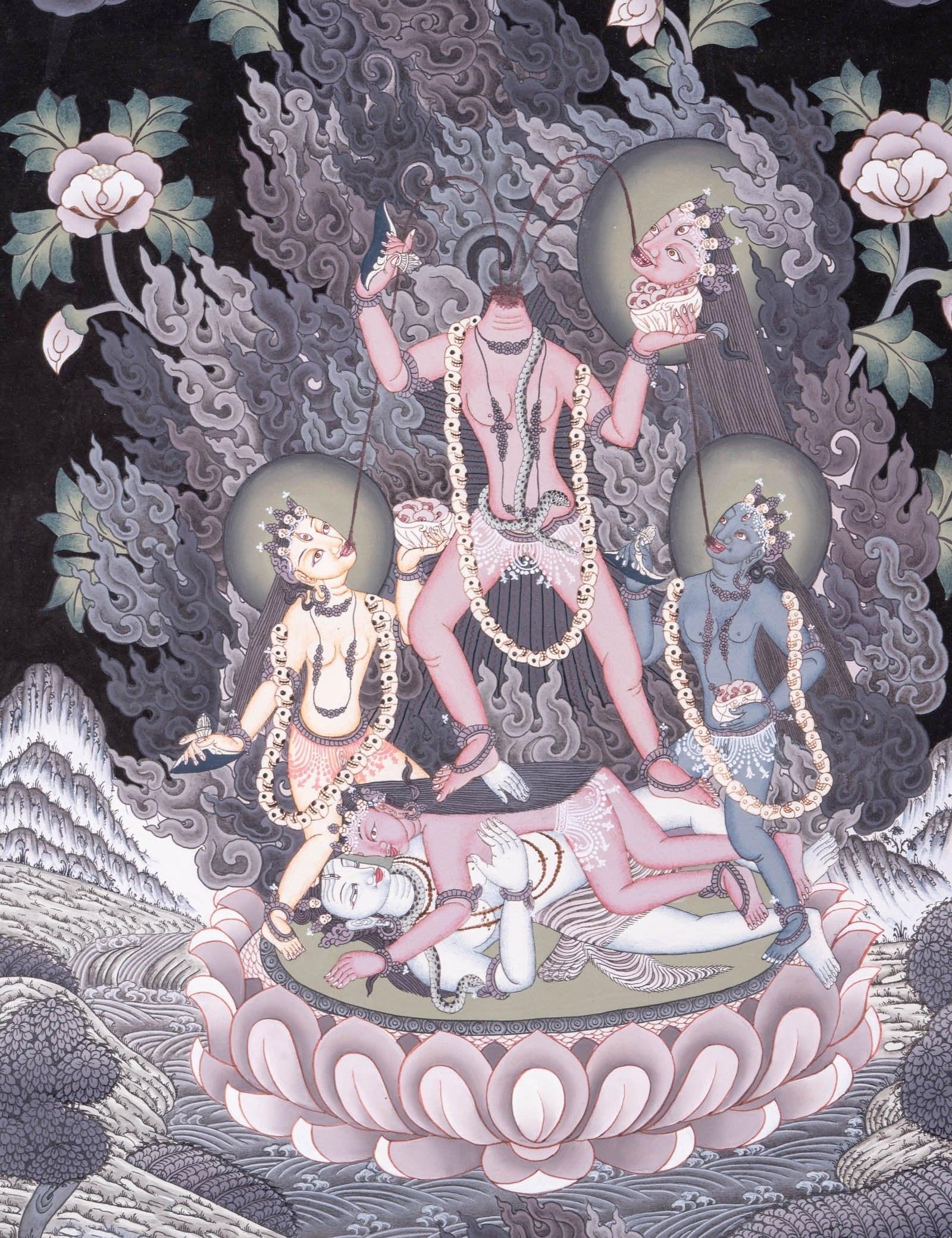 Chinnamasta Thangka painting Newari piece of art- Wrathful deity.