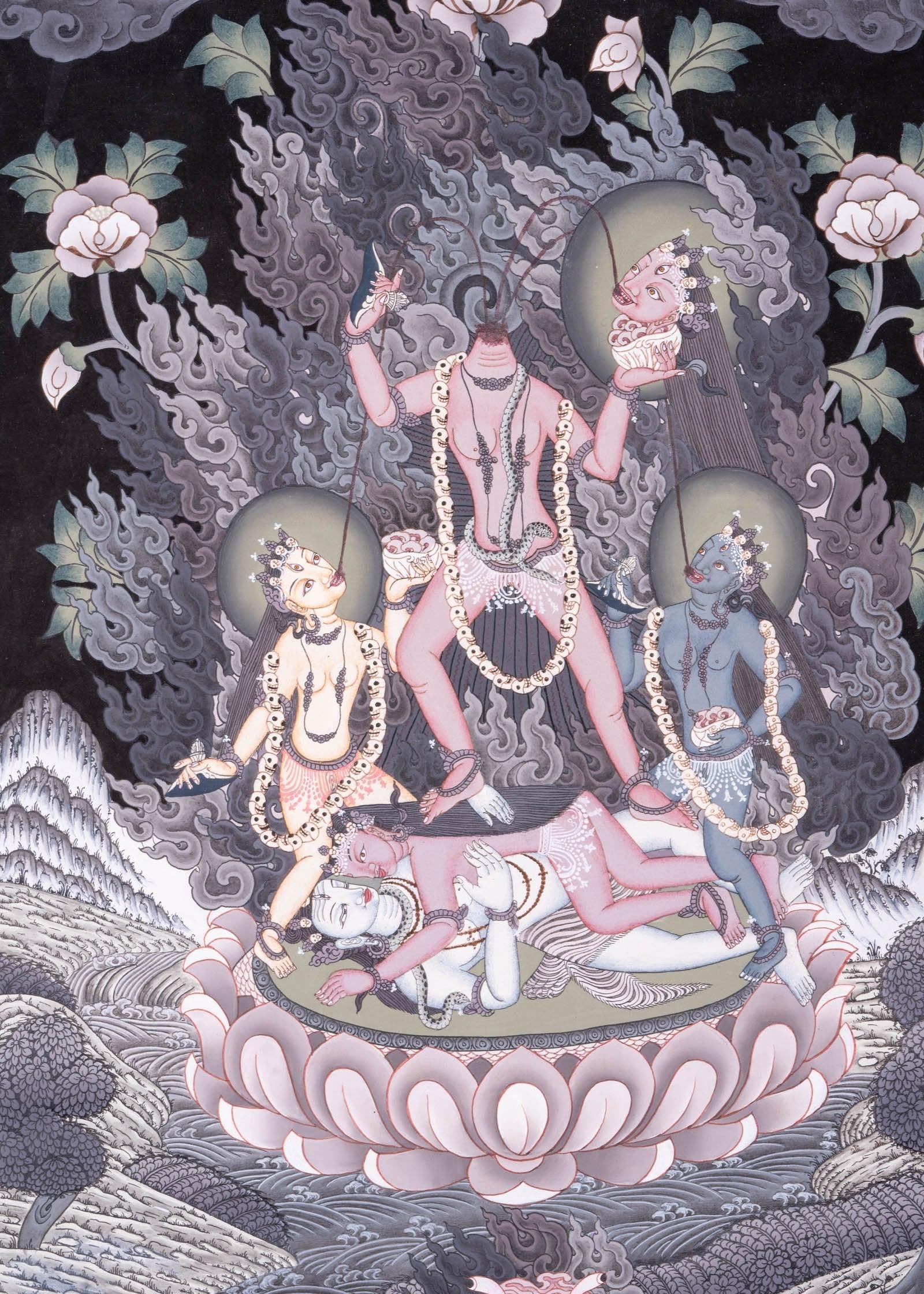Chinnamasta Thangka painting Newari piece of art- Wrathful deity.