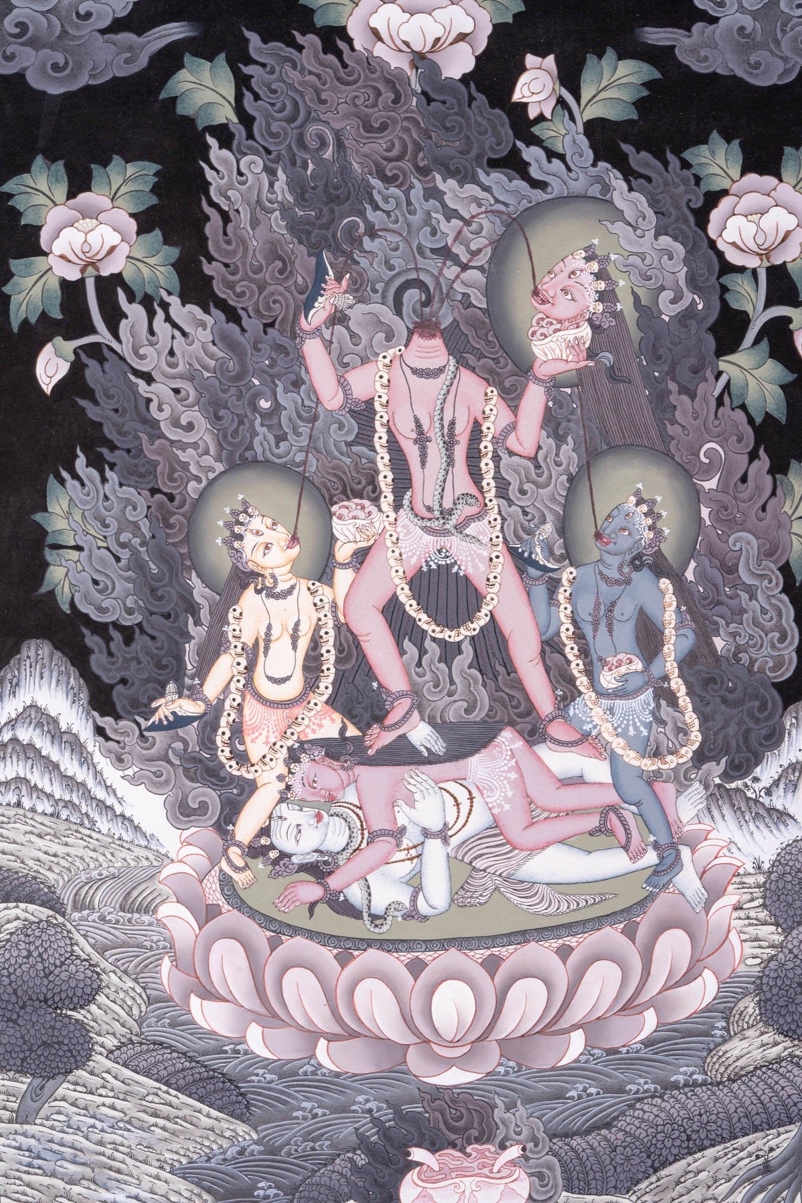 Chinnamasta Thangka painting Newari piece of art- Wrathful deity.