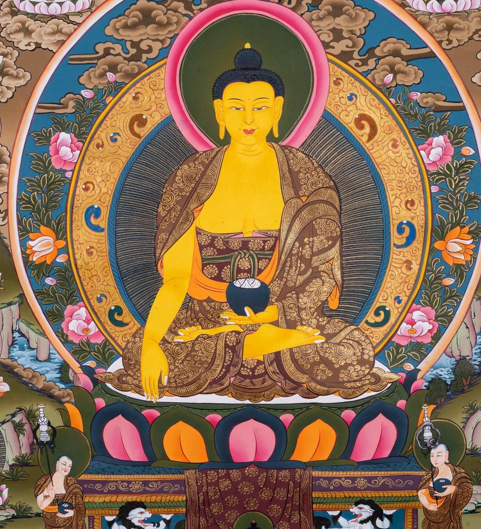 Thangka Painting of Shakyamuni Buddha with 35 Buddhas - Himalayas Shop