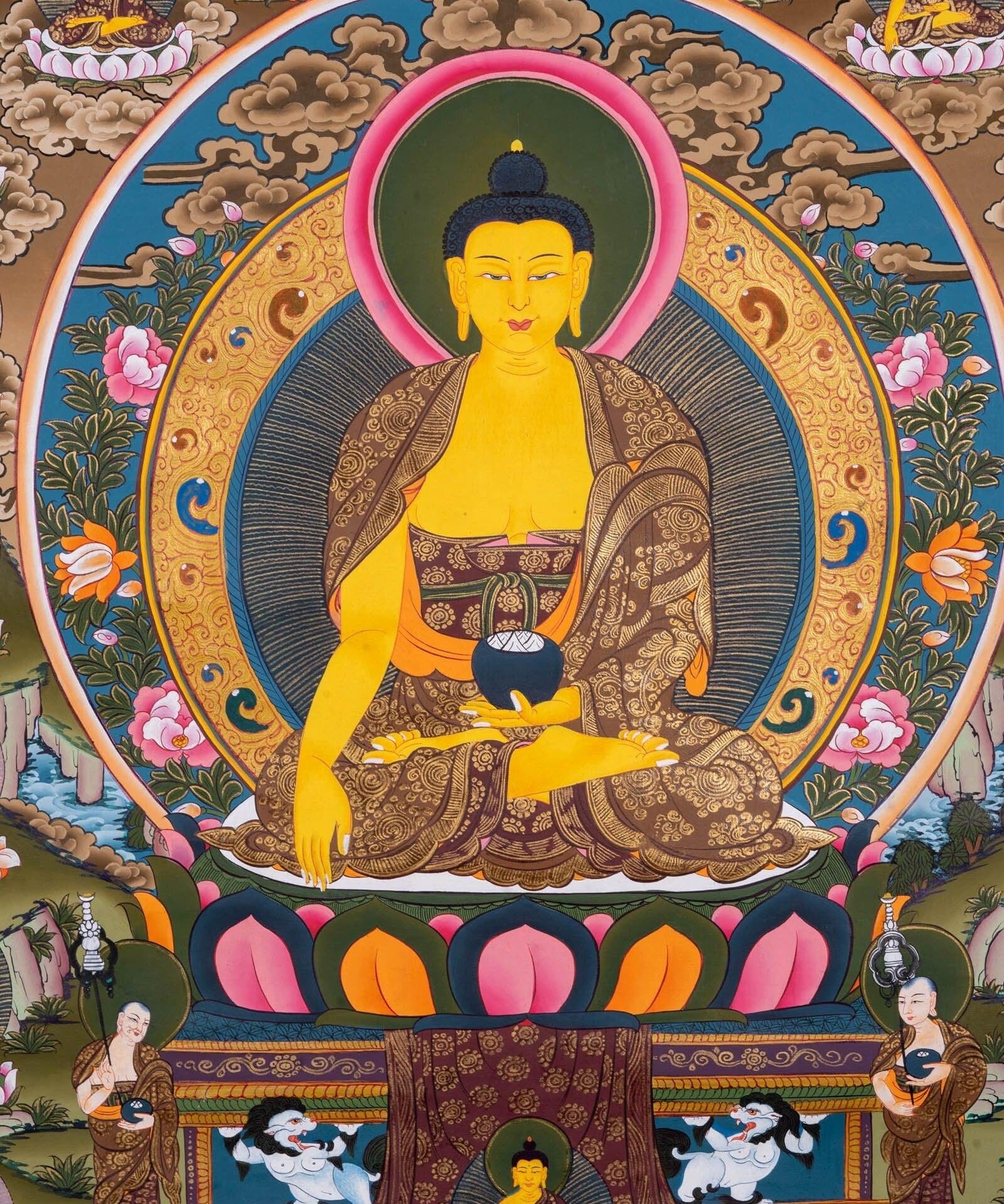 Thangka Painting of Shakyamuni Buddha with 35 Buddhas - Himalayas Shop