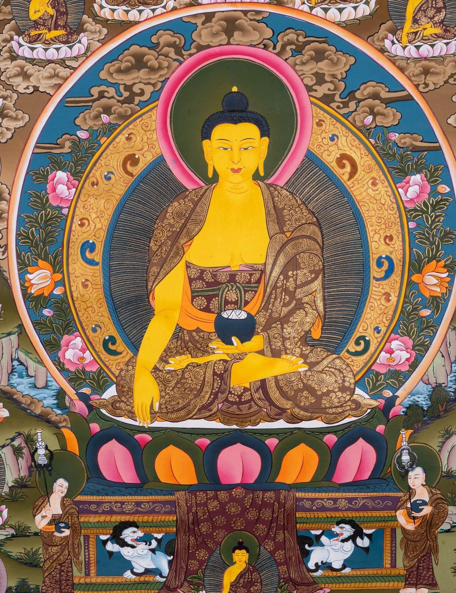 Thangka Painting of Shakyamuni Buddha with 35 Buddhas - Himalayas Shop