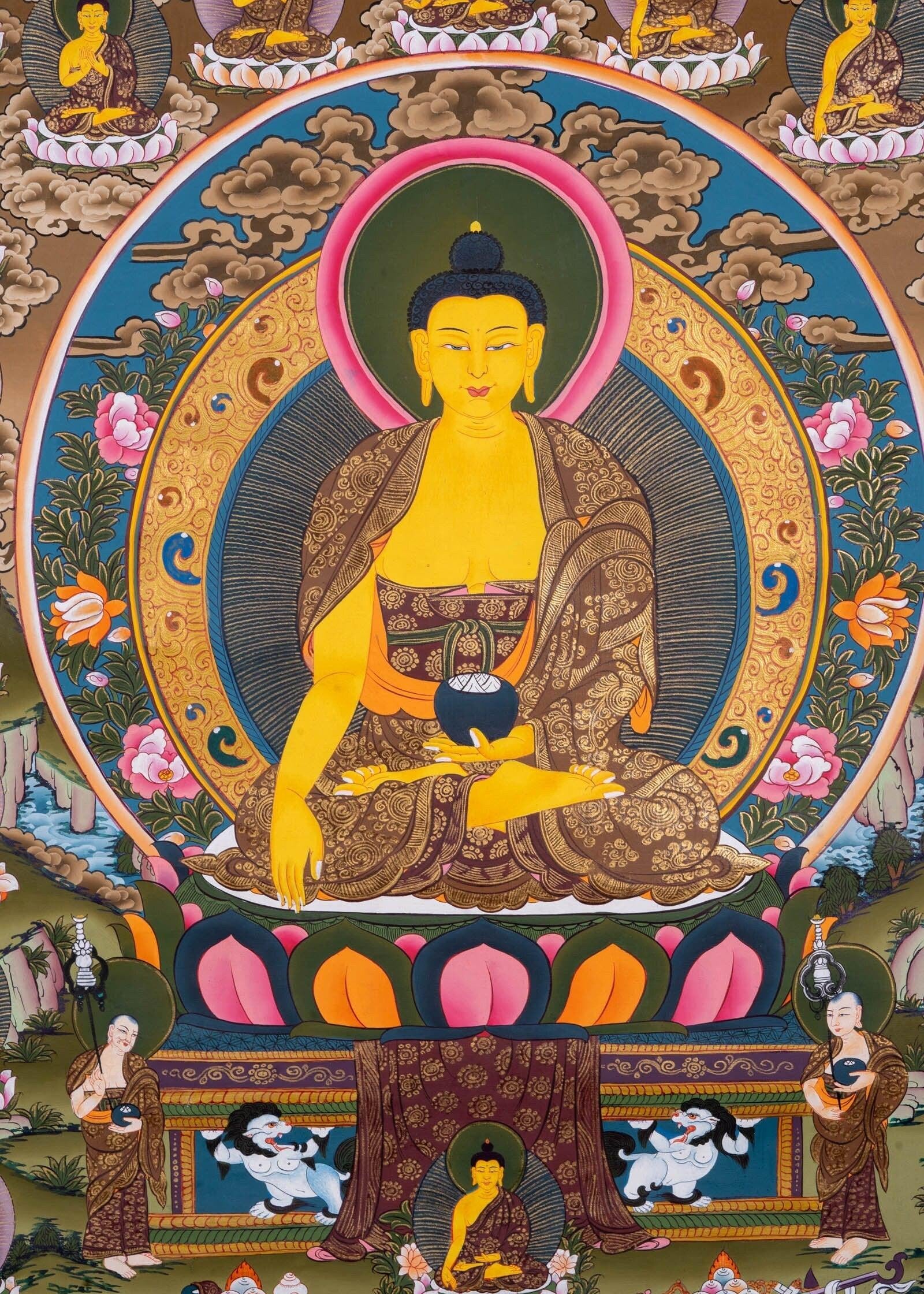 Thangka Painting of Shakyamuni Buddha with 35 Buddhas - Himalayas Shop