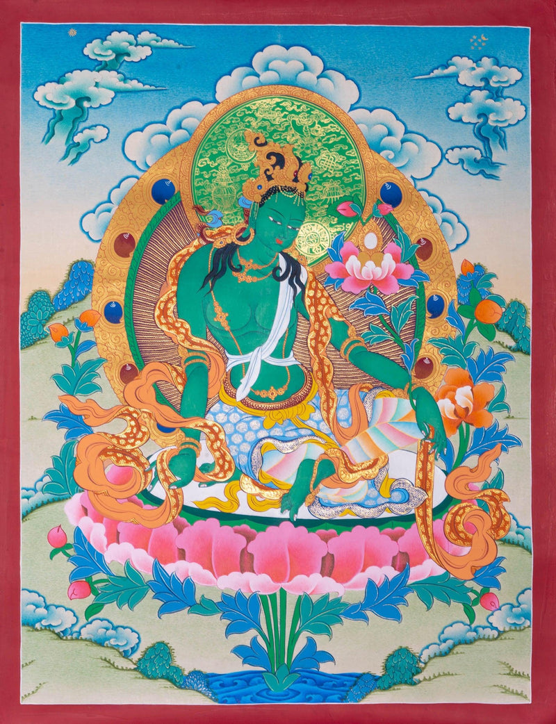 Green Tara Thangka Painting