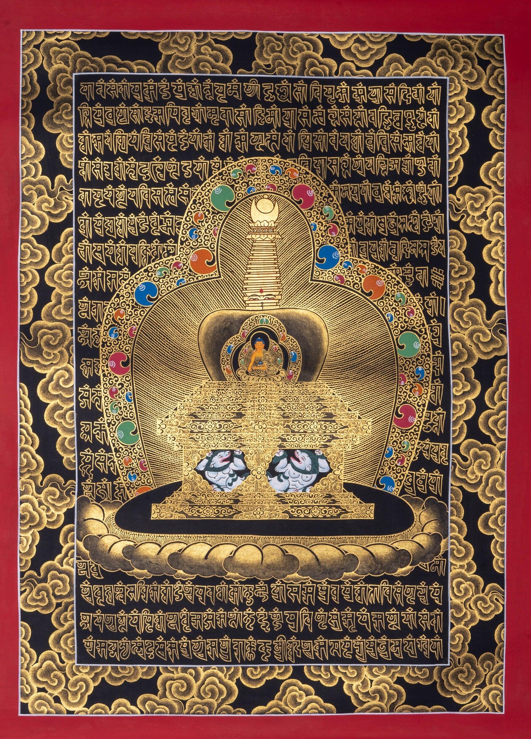 Stupa Mandala Thangka Painting with Shakyamuni Buddha - Himalayas Shop