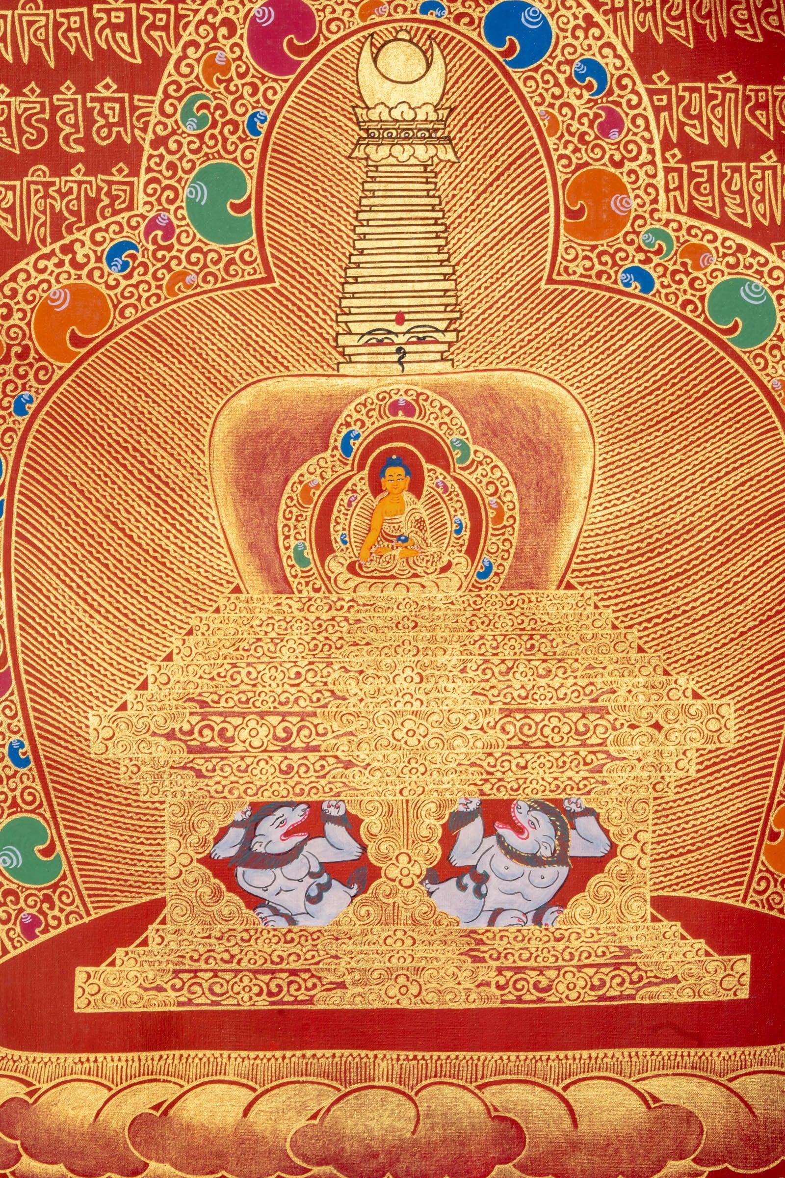 Stupa Mandala Thangka Painting with Shakyamuni Buddha - Himalayas Shop