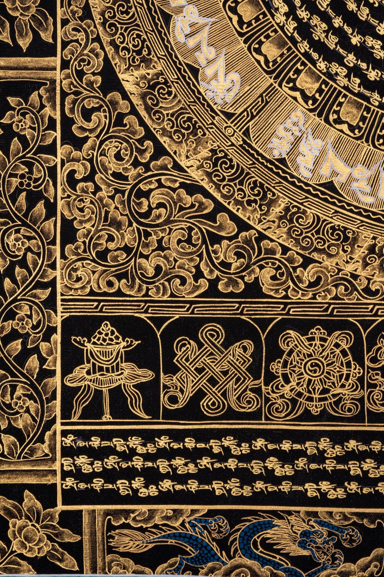 Mantra Mandala Thangka with Dragon Borders - Himalayas Shop