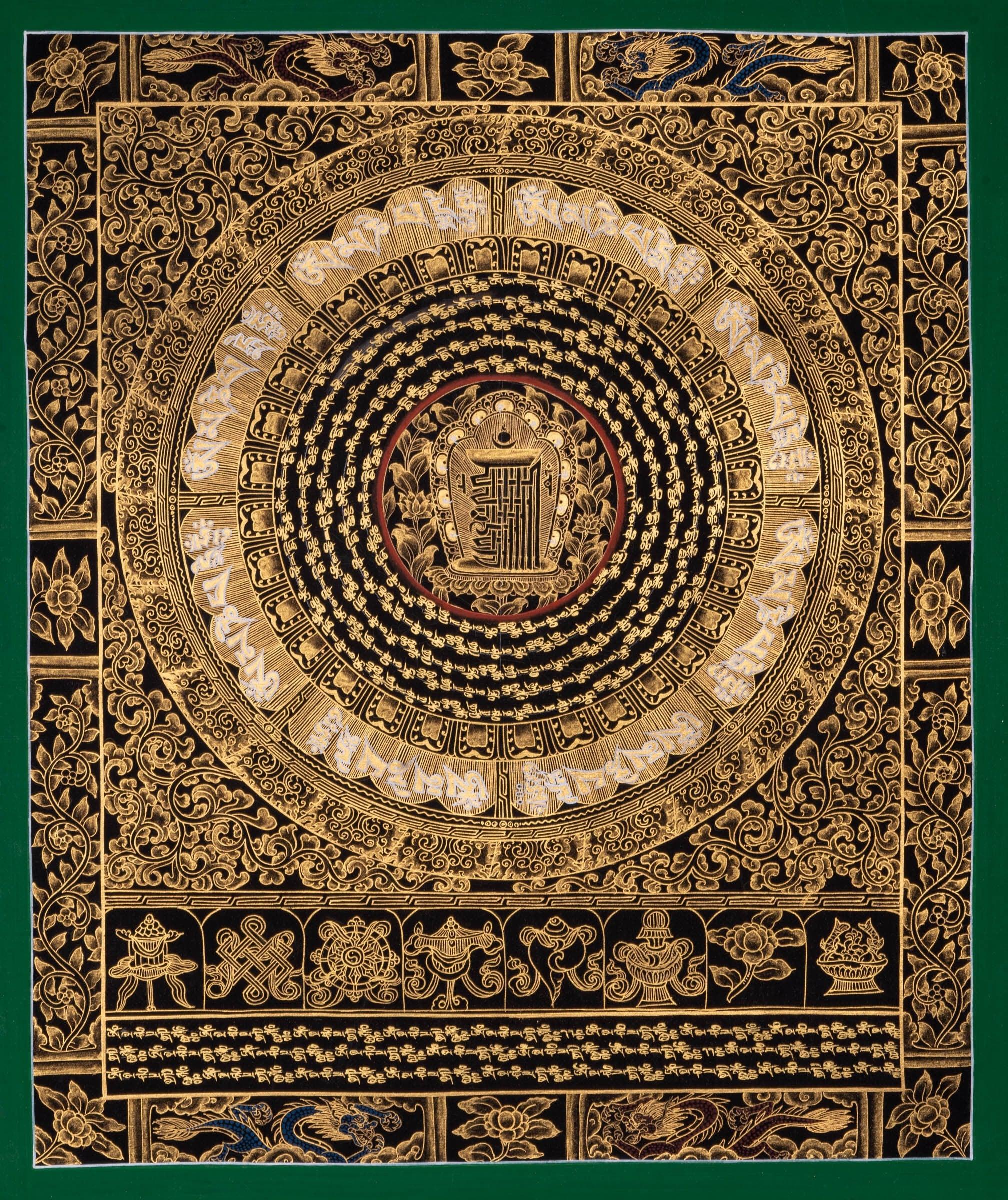 Mantra Mandala Thangka with Dragon Borders - Himalayas Shop