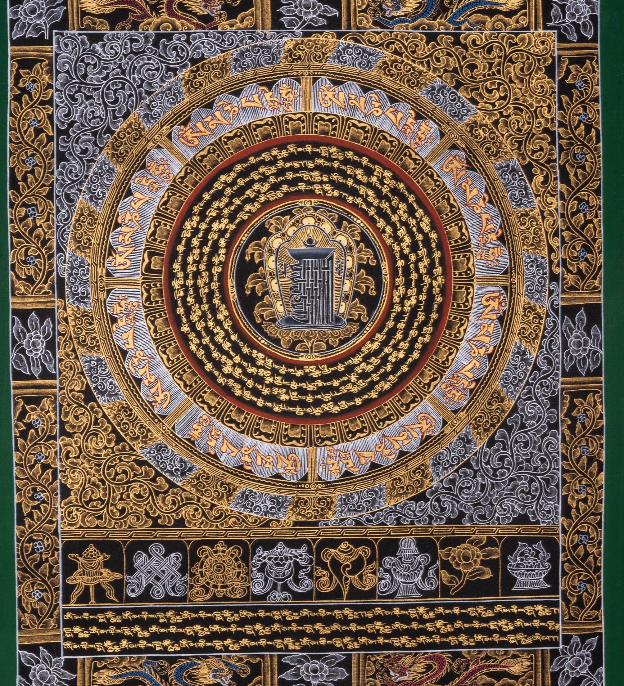 Mantra Mandala Thangka with Dragon Borders - Himalayas Shop