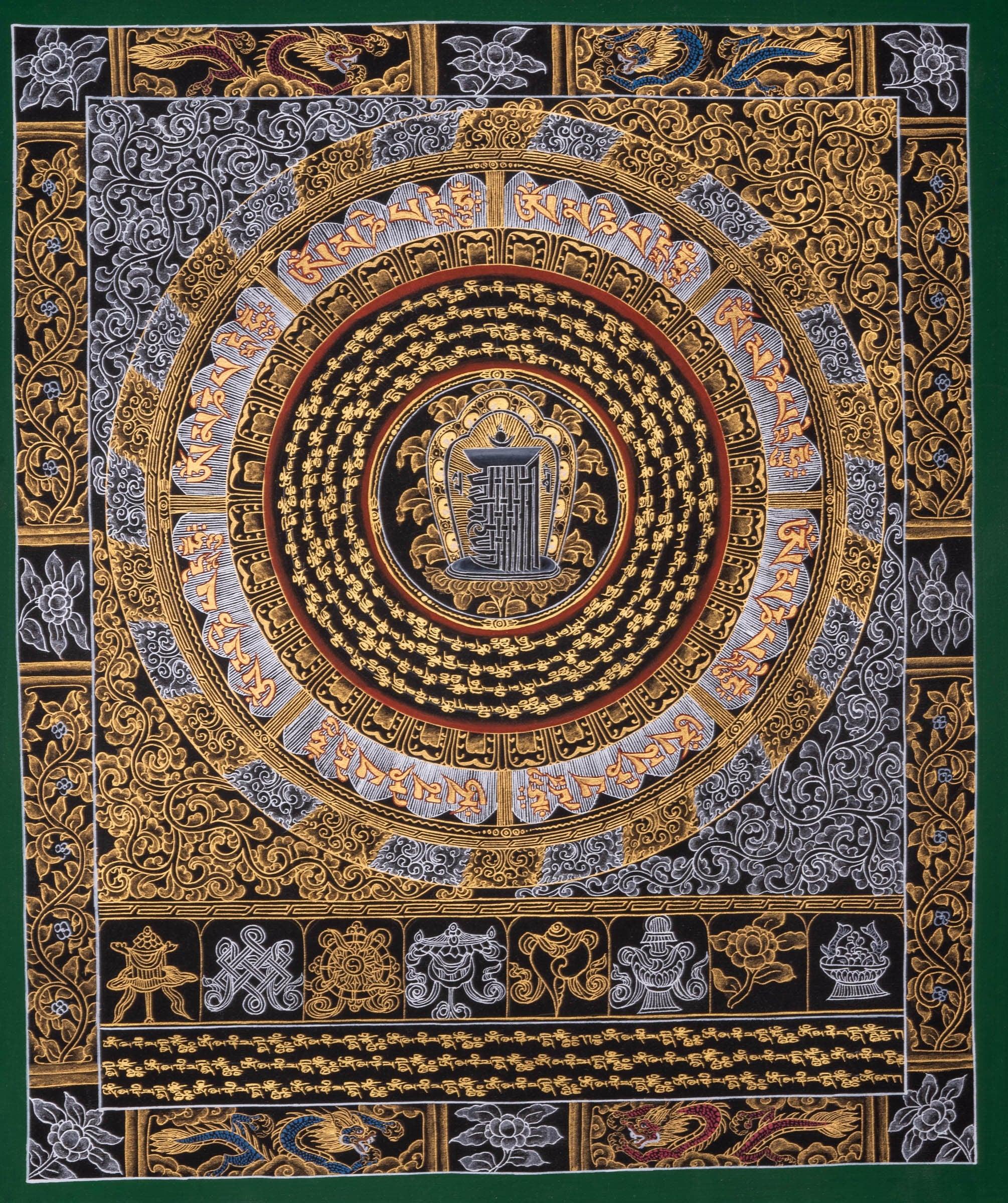 Mantra Mandala Thangka with Dragon Borders - Himalayas Shop