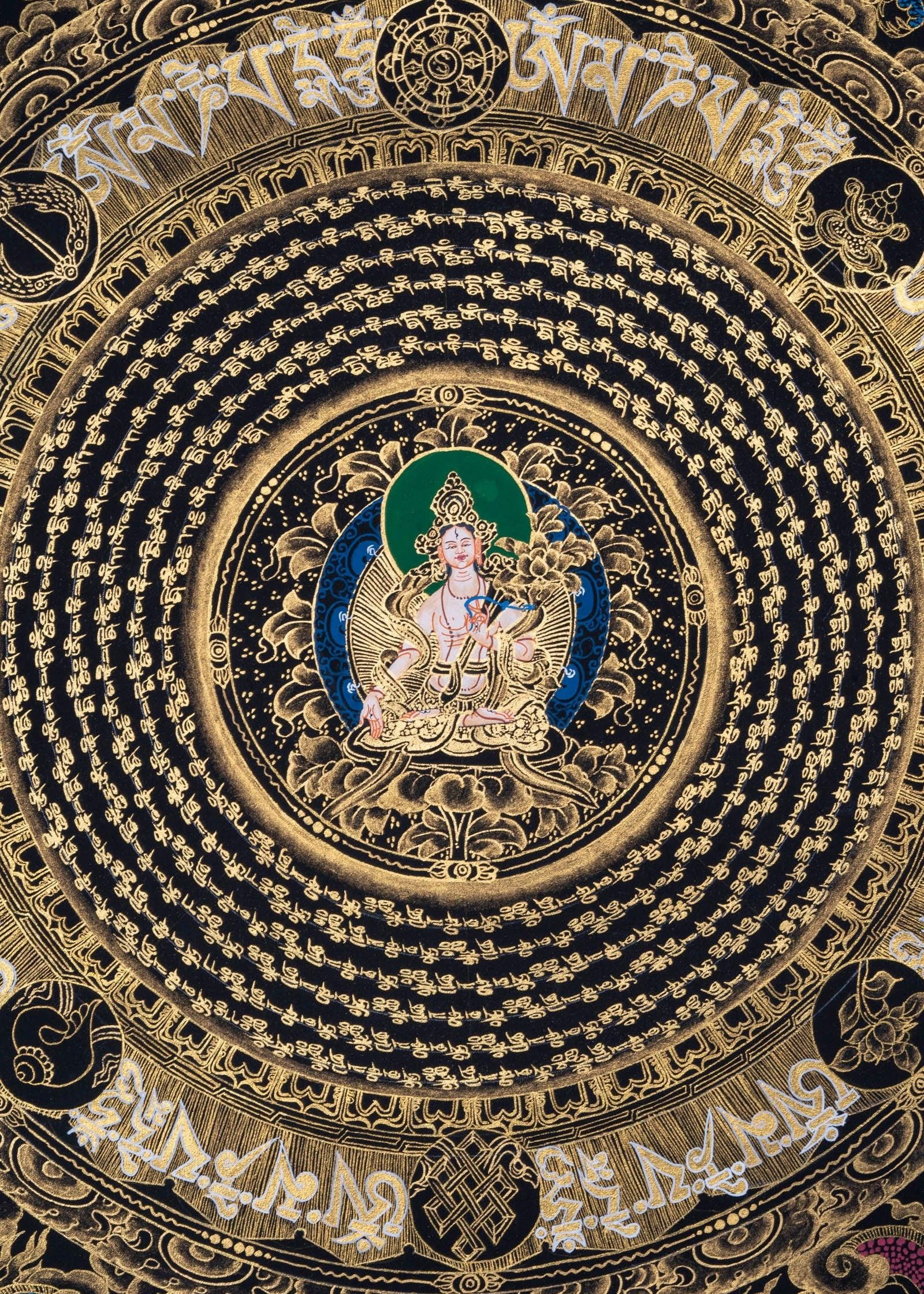 Mantra Mandala with White Tara Thangka Art - Himalayas Shop