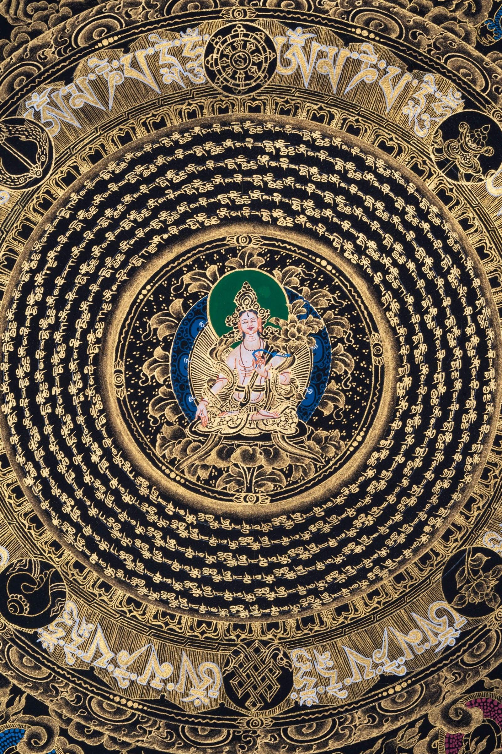 Mantra Mandala with White Tara Thangka Art - Himalayas Shop