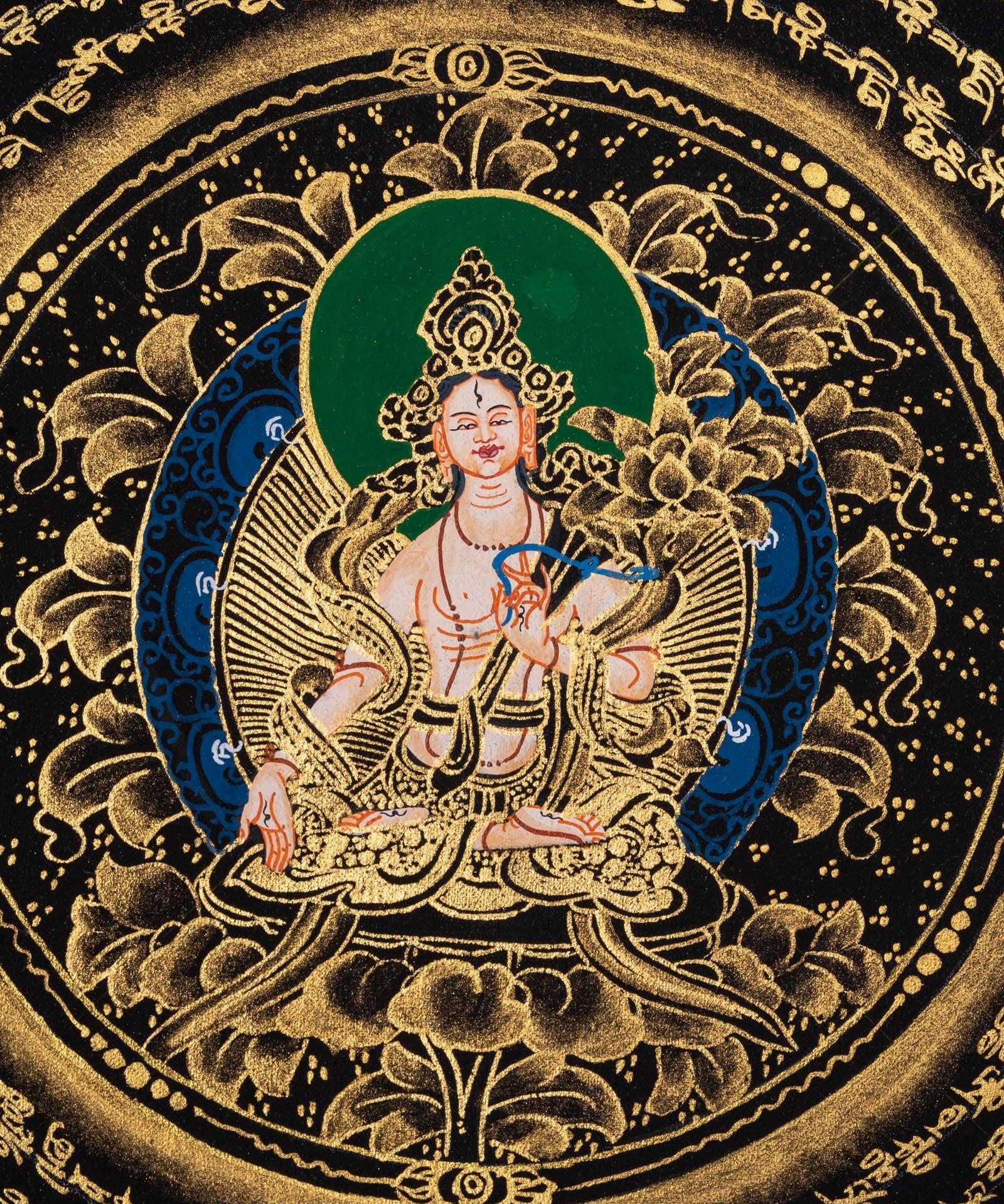 Mantra Mandala with White Tara Thangka Art - Himalayas Shop