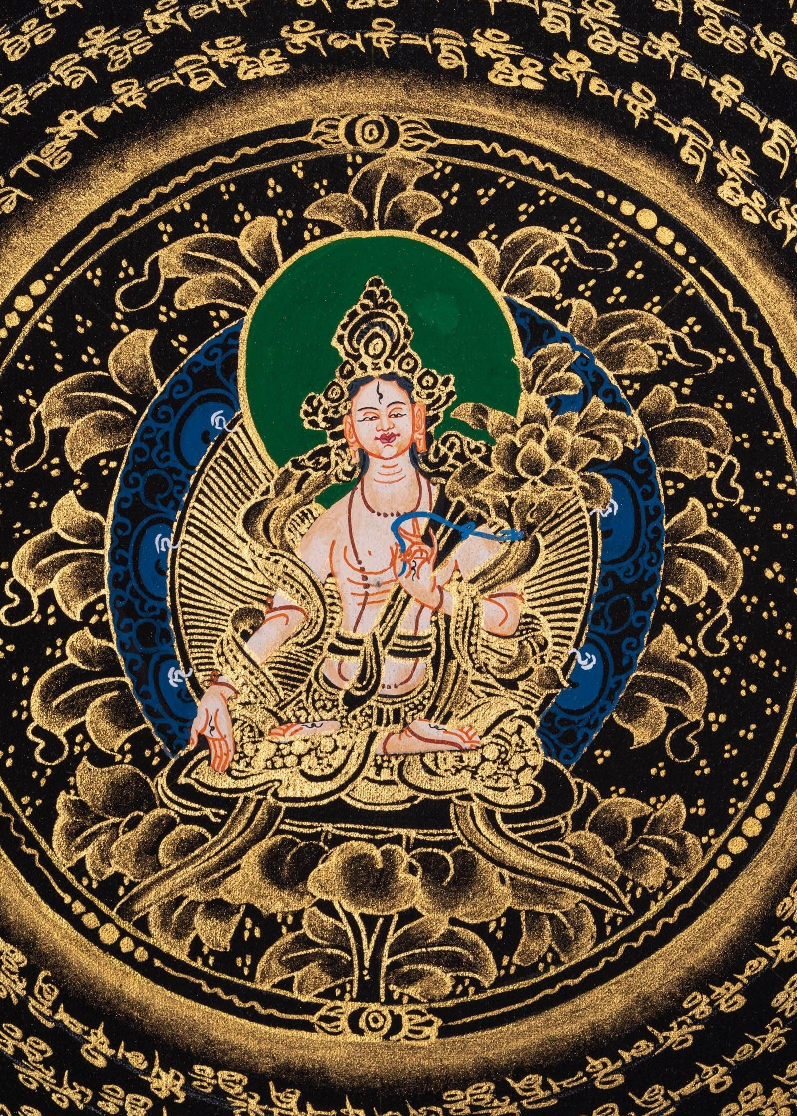 Mantra Mandala with White Tara Thangka Art - Himalayas Shop