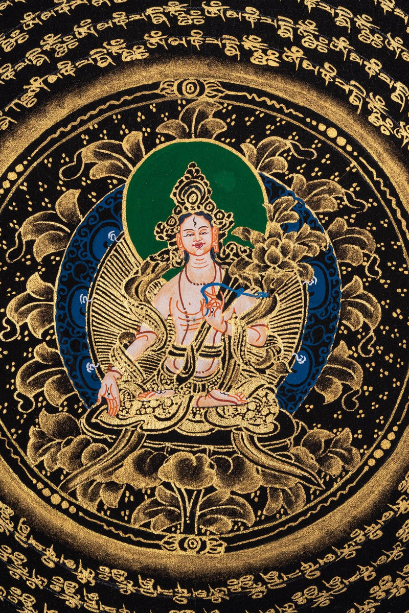 Mantra Mandala with White Tara Thangka Art - Himalayas Shop
