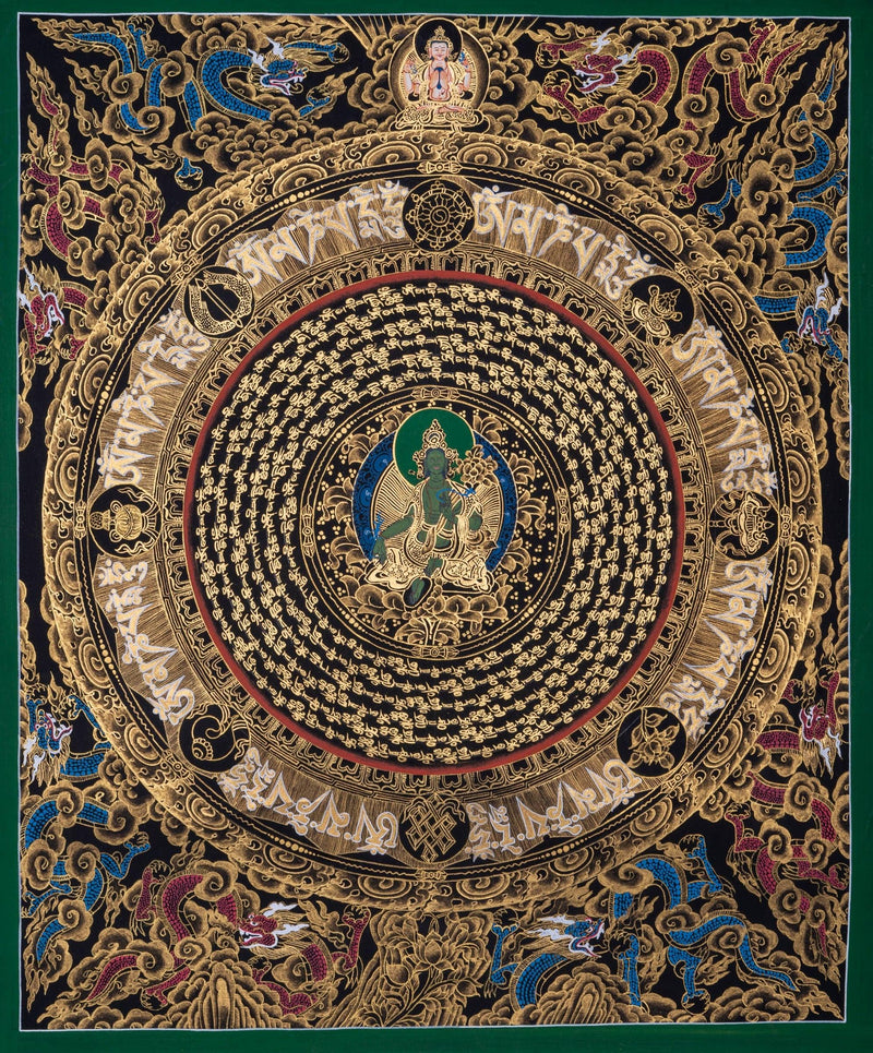 Green Tara Mantra Mandala Thangka Painting - Himalayas Shop