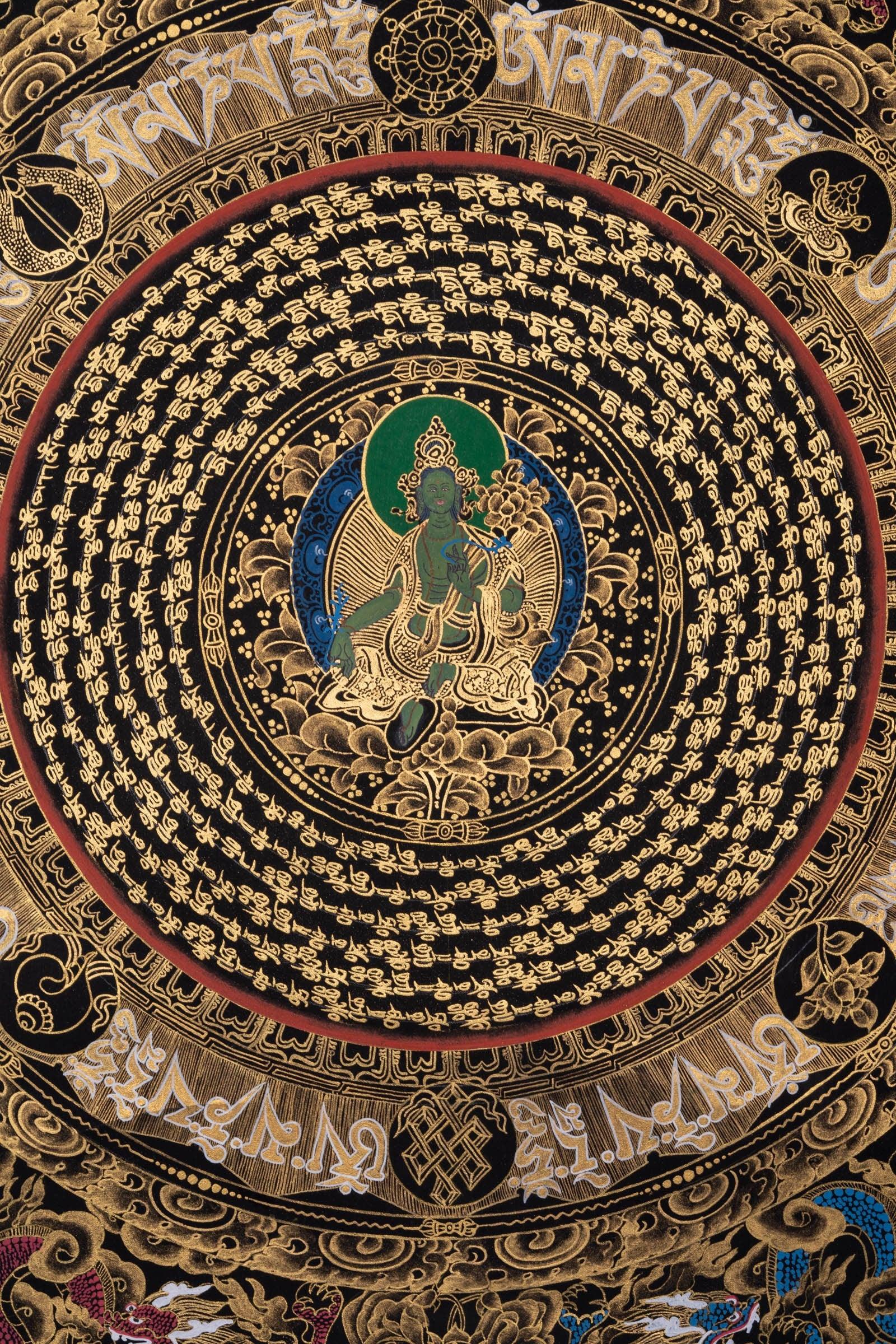 Green Tara Mantra Mandala Thangka Painting - Himalayas Shop