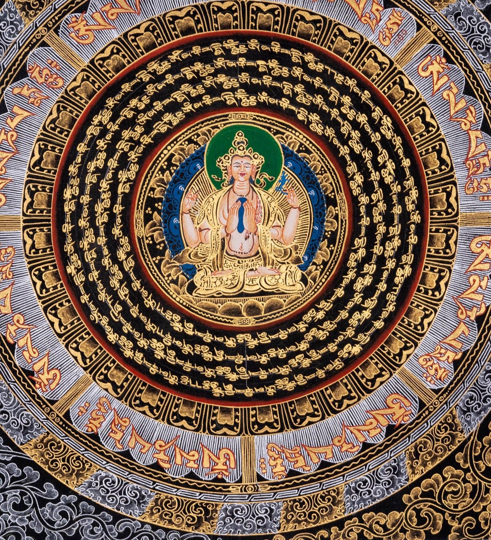 Chengresi Mantra Mandala Meditation Thangka - Himalayas Shop