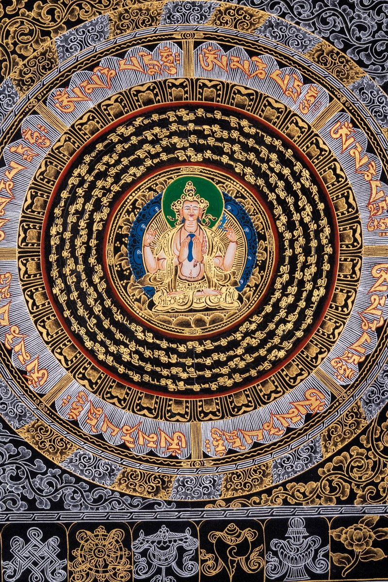 Chengresi Mantra Mandala Meditation Thangka - Himalayas Shop