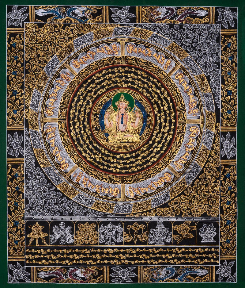 Chengresi Mantra Mandala Meditation Thangka