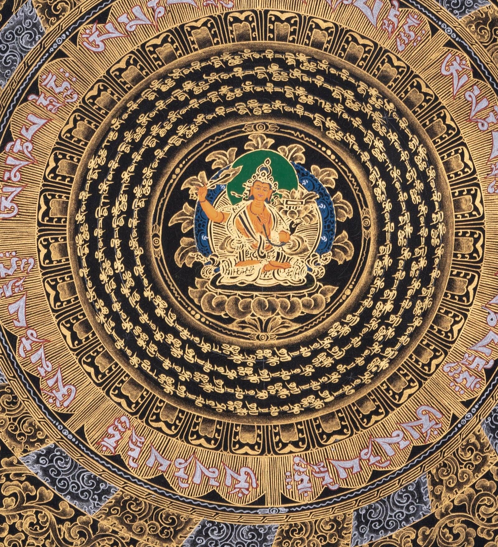 Om Mantra Mandala with Manjushri Thangka Painting - Himalayas Shop