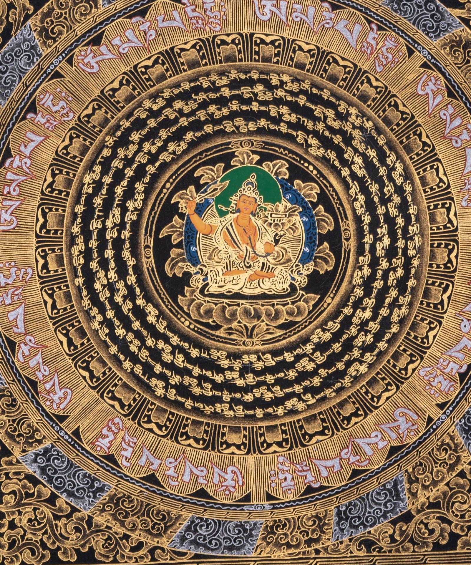 Om Mantra Mandala with Manjushri Thangka Painting - Himalayas Shop