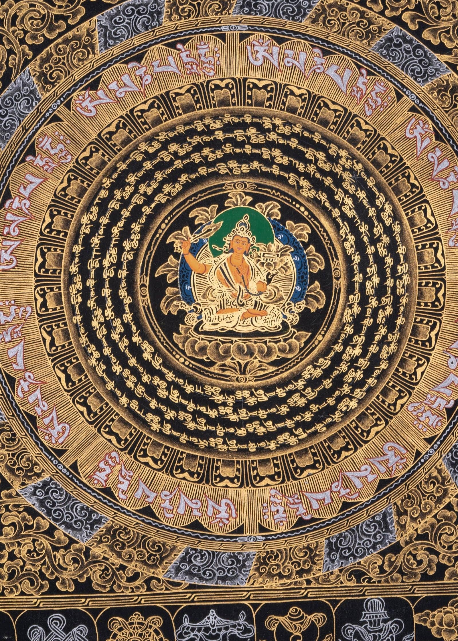 Om Mantra Mandala with Manjushri Thangka Painting - Himalayas Shop