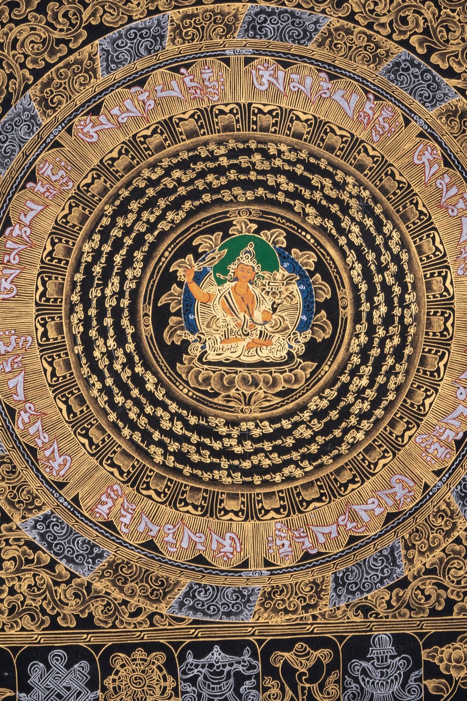 Om Mantra Mandala with Manjushri Thangka Painting - Himalayas Shop