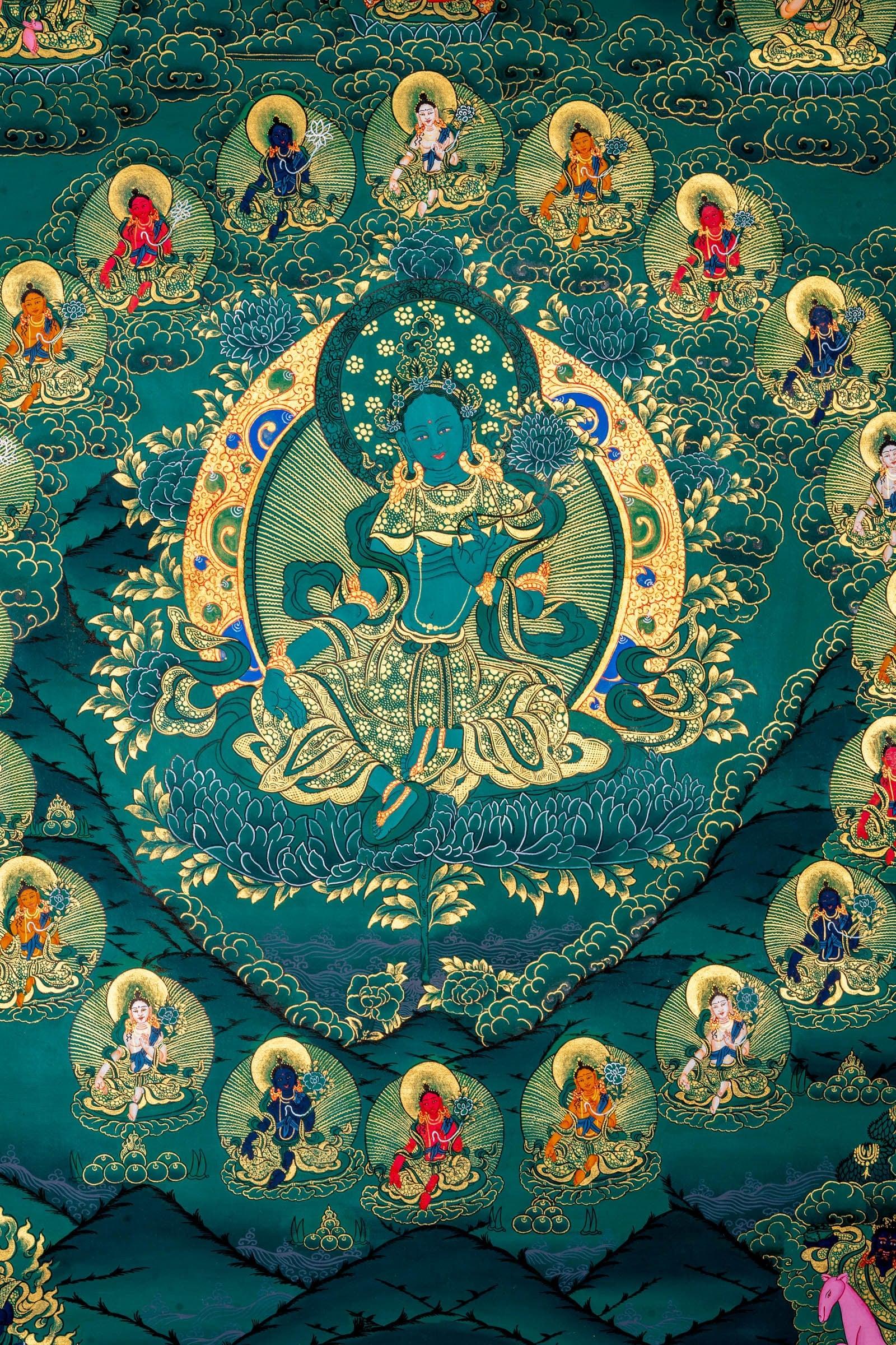 21 Green Tara Thangka Painting - Himalayas Shop