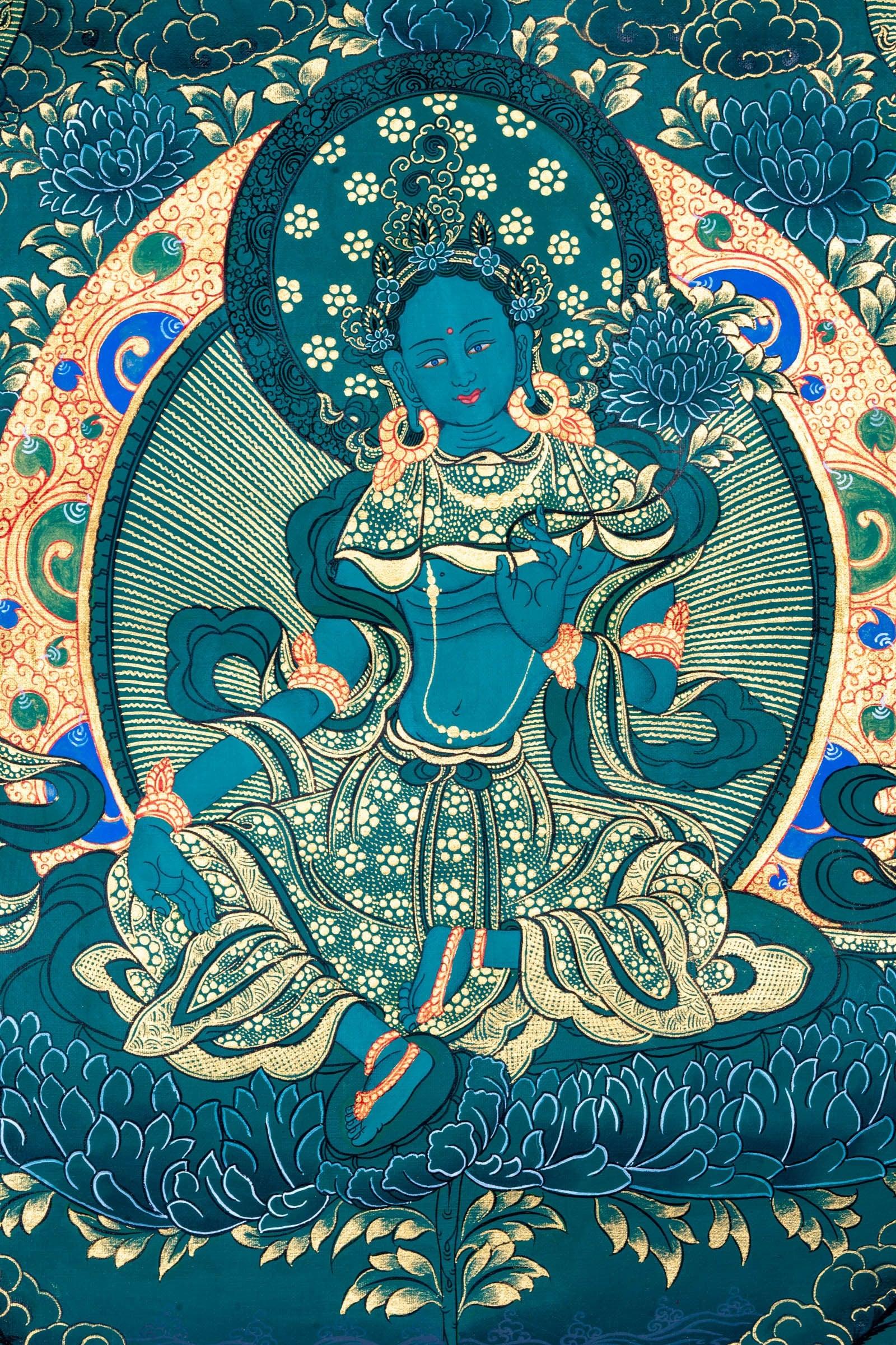 21 Green Tara Thangka Painting - Himalayas Shop